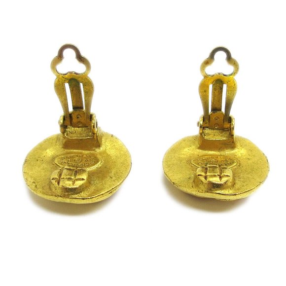 Chanel Round Earrings Gold Clip-On Small - Picture 2 of 4